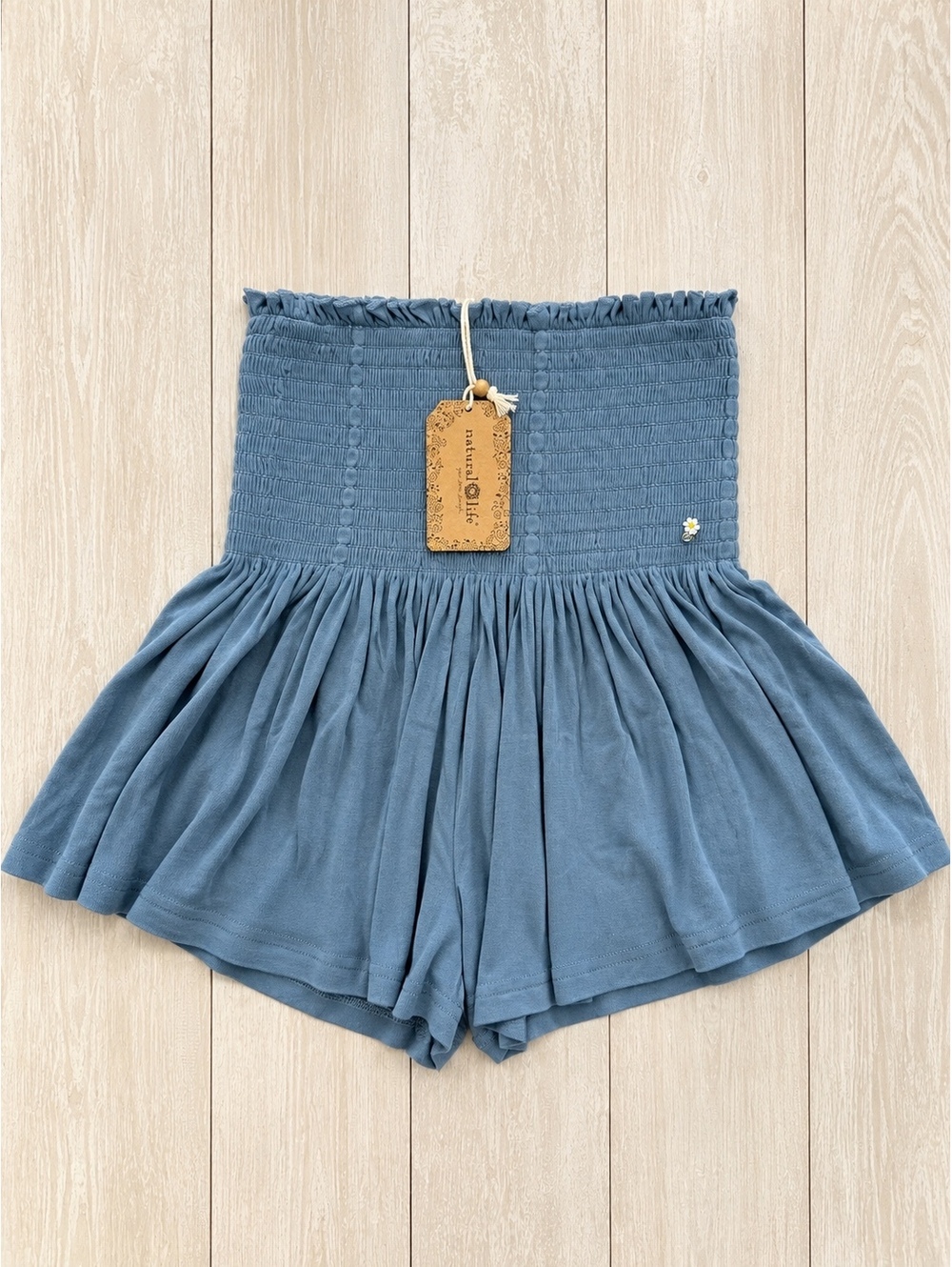Natural Life Smocked Flowy Shorts XS Blue NWT Boho High Rise Ruffle